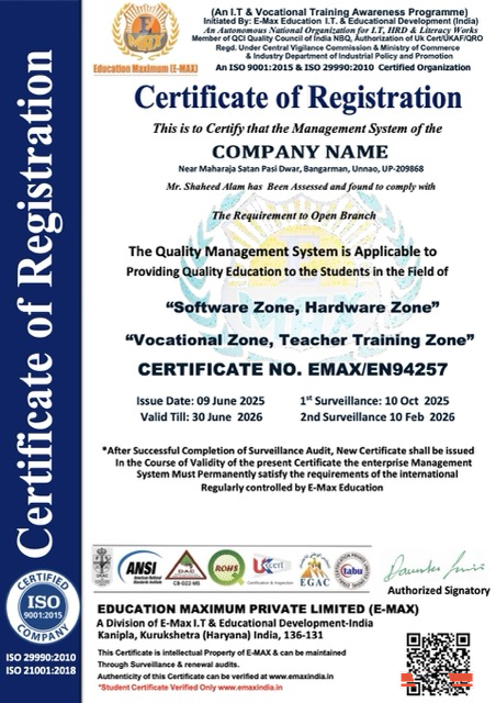 India certificate of registration Word and PDF template, version 2